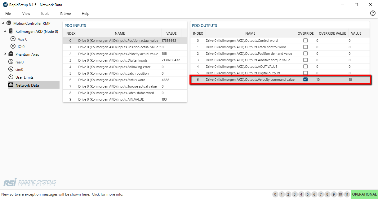 Network Data Page - RapidSetup v8.1.5